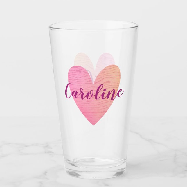 Valentine Pink Heart Glas (Vorderseite)