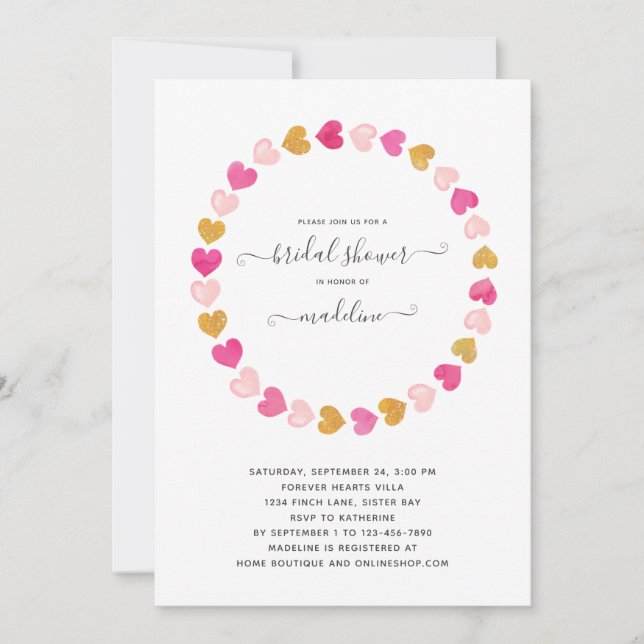 Valentine Pink Heart Sweetheart Brautparty Einladung (Vorderseite)