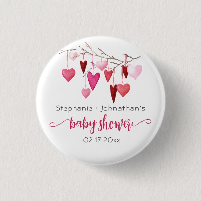 Valentine Pink Hearts Baby Dusche Button (Vorderseite)