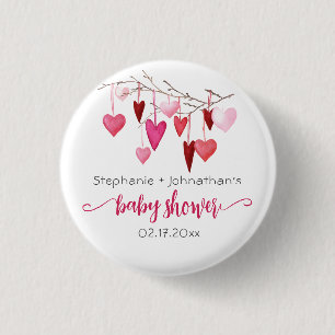 Valentine Pink Hearts Baby Dusche Button