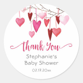 Valentine Pink Hearts Baby Dusche Vielen Dank Runder Aufkleber