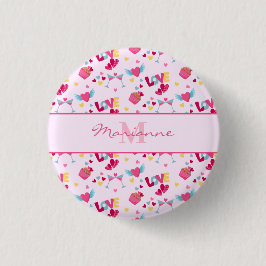 Valentine Pink Liebe Letters Muster Eleganter Name Button