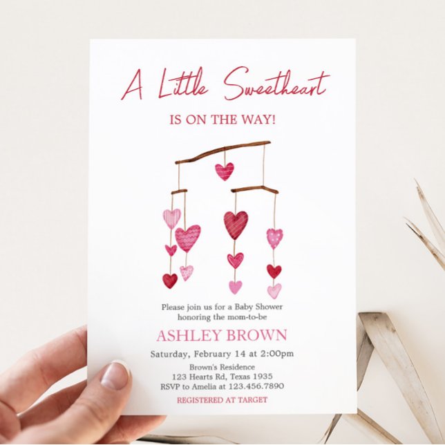 Valentine Pink Red Heart Baby Dusche Einladung (Girl A Little Sweetheart Baby Shower Invitation)