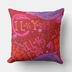 Valentine Pink Red Hearts I Liebe You Typogrpahy Kissen