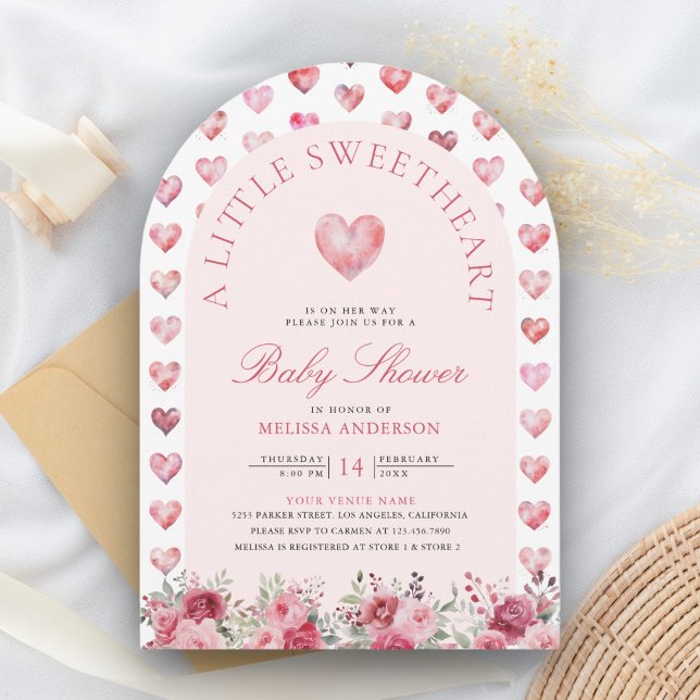 Valentine Pink Red Hearts Sweetheart Baby Dusche Einladung (Von Creator hochgeladen)