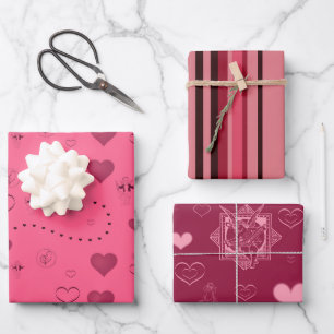 Valentine Pink Rote Herzen Niedlich Geschenkpapier Set