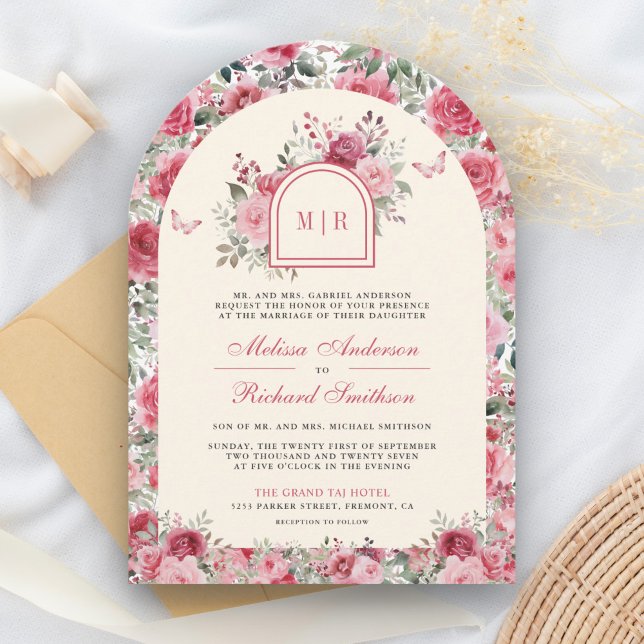 Valentine Pink Rote Rosen Schmetterlingscreme Hoch Einladung (Von Creator hochgeladen)