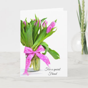 Valentine Pink Tulips for Friend Feiertagskarte