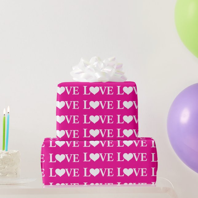 Valentine pink white Love hearts pattern Geschenkpapier (Partygeschenke)