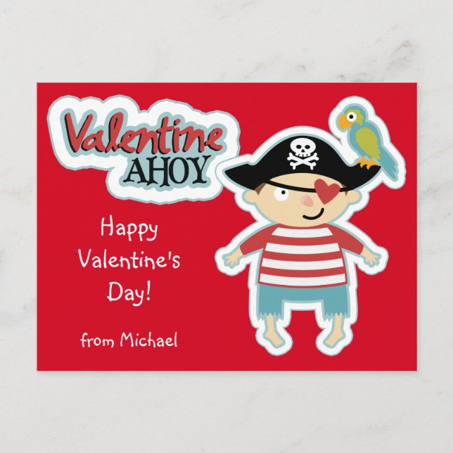 Valentine Pirate Ahoy Feiertagspostkarte (Vorderseite)