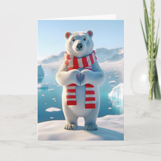 Valentine Polar Bear With Paws Forming a Heart Karte (Vorderseite)