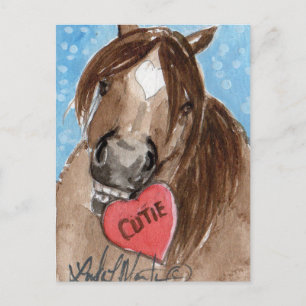 Valentine Pony Postcard Brown Feiertagspostkarte