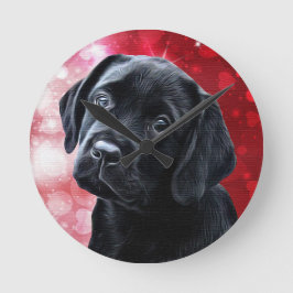 Valentine Puppy - Black Labrador - Labrador Puppy Runde Wanduhr