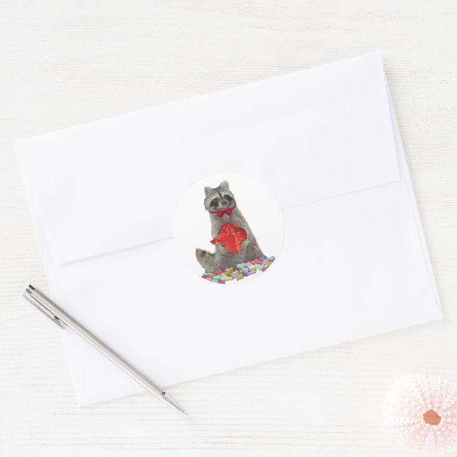Valentine Raccoon Bandit Runder Aufkleber (Umschlag)