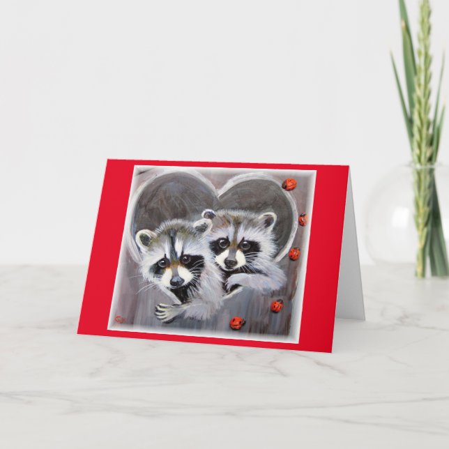 VALENTINE RACCOONS GREETING CARD DANKESKARTE (Vorderseite)