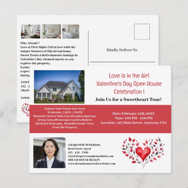 Valentine Real Anwesen Open House Einladung Postkarte (Vorne/Hinten)