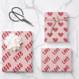 Valentine Red and Pink XOXO Liebe Muster Geschenkpapier Set