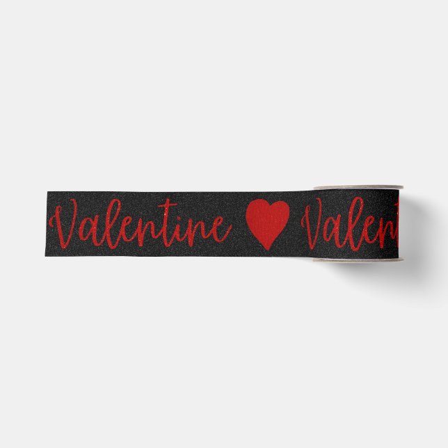 Valentine Red Glitzer Grosgrain Ribbon Ripsband (Vorderseite)