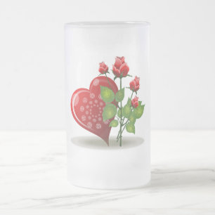VALENTINE RED HEART AND ROTE ROSEN TASSE