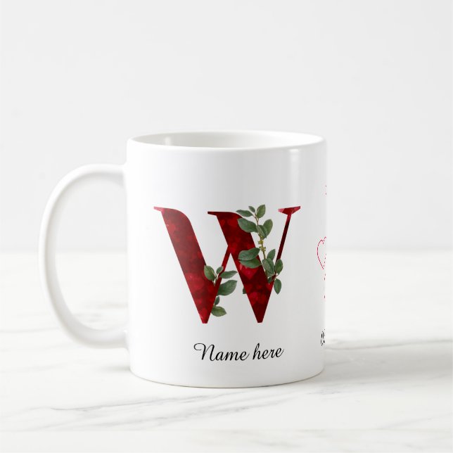 Valentine Red Heart Floral Letter X Initial Mug (Gauche)