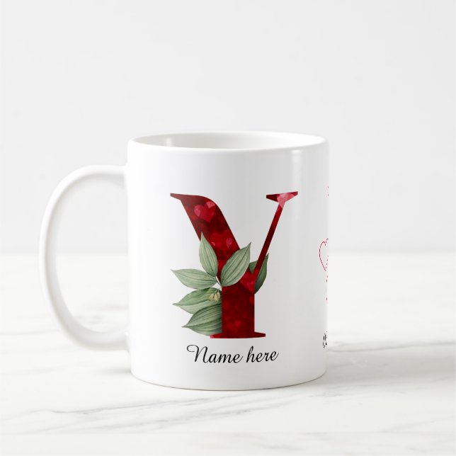 Valentine Red Heart Floral Letter Y Initial Mug (Gauche)