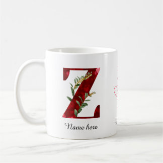 Valentine Red Heart Floral Letter Z Initial Mug Kaffeetasse