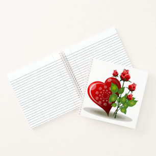 VALENTINE RED HEART UND ROTE ROSE NOTEBOOK NOTIZBUCH