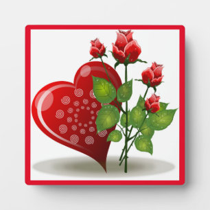 VALENTINE RED HEART UND ROTE ROSEN FOTOPLATTE