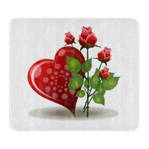 VALENTINE RED HEART UND ROTE ROSEN SCHNEIDEBRETT