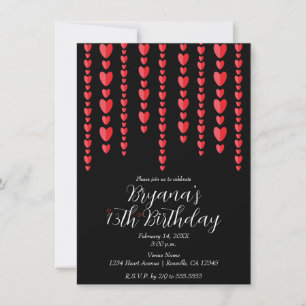 Valentine Red Hearts February Black Birthday Party Einladung