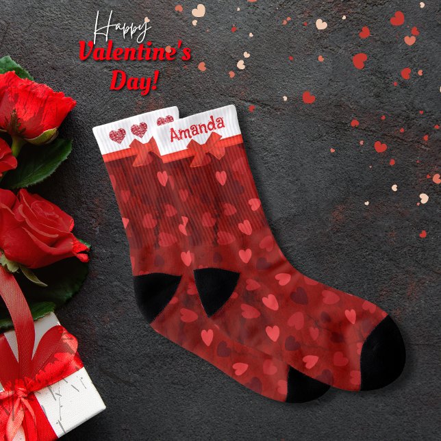 Valentine Red Multi Hearts Bow Socken (Valentine Red Multi Hearts Bow Socks)