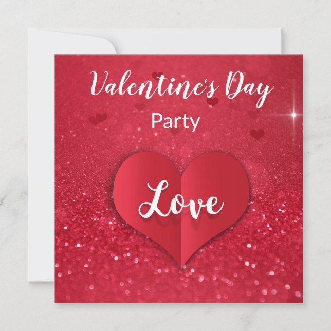 Valentine Red Paper Herz Glitzer Party Einladung (Vorderseite)