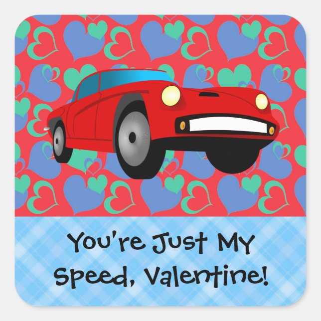 Valentine Rennwagen Quadratischer Aufkleber (Vorderseite)