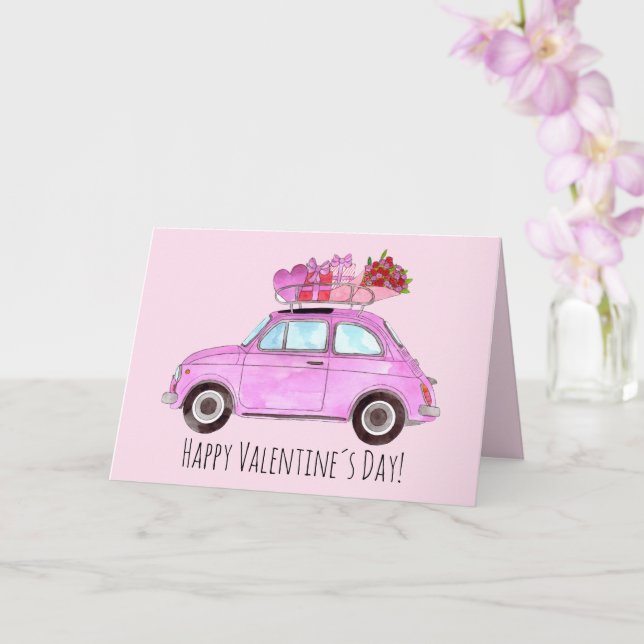 Valentine Retro Fiat 500 Karte (Orchidee)