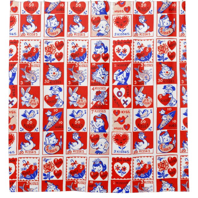 Valentine Retro Liebe schlägt Niedliche Muster Duschvorhang (Vorderseite)