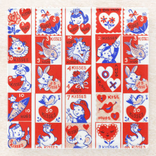 Valentine Retro Liebe schlägt Niedliche Muster Glasuntersetzer