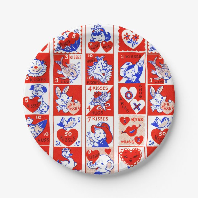 Valentine Retro Liebe schlägt Niedliche Muster Pappteller (Vorderseite)