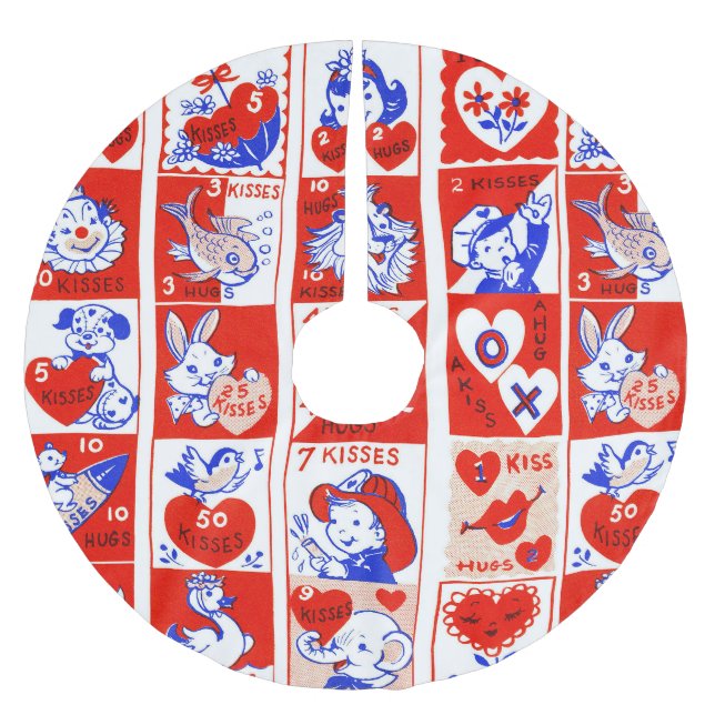 Valentine Retro Liebe schlägt Niedliche Muster Polyester Weihnachtsbaumdecke (Vorderseite)