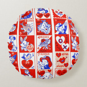 Valentine Retro Liebe schlägt Niedliche Muster Rundes Kissen