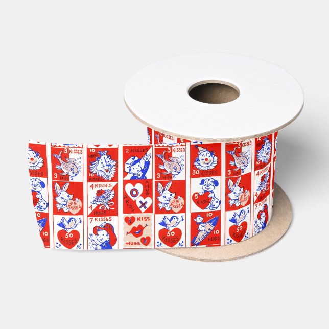 Valentine Retro Liebe schlägt Niedliche Muster Satinband (Spule)