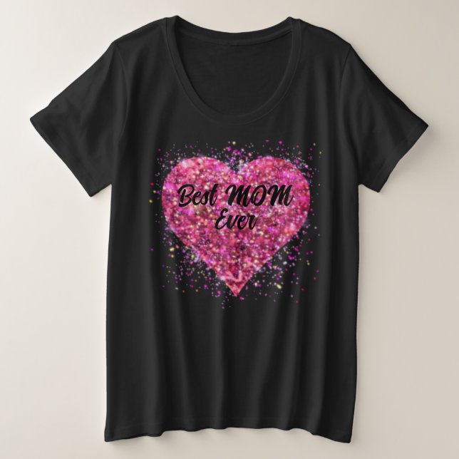 Valentine Rosa funkelnder Glitzer Herzenslust Best Große Größe T-Shirt (Design vorne)