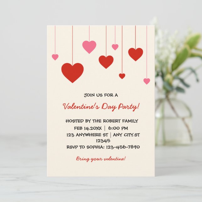 Valentine Rosa Party Valentinstag Einladung (Stehend Vorderseite)