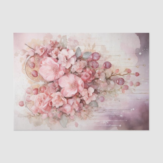 Valentine Rosa und Rote Herzen Blume Bouquet Seidenpapier (Vorderseite)