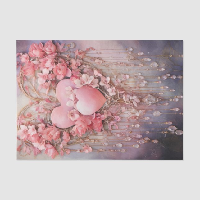 Valentine Rosa und Rotes Herz und Rose Seidenpapier (Vorderseite)