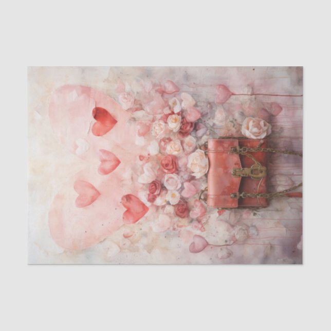 Valentine Rosa und Rotes Herz und Rose Seidenpapier (Vorderseite)
