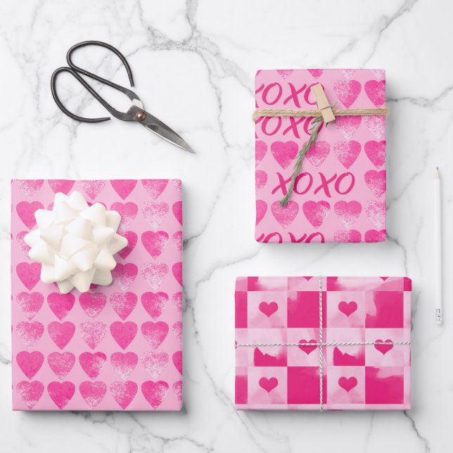 Valentine Rosa Wasserfarbenwäsche mit Herz Geschenkpapier Set (Vorderseite)