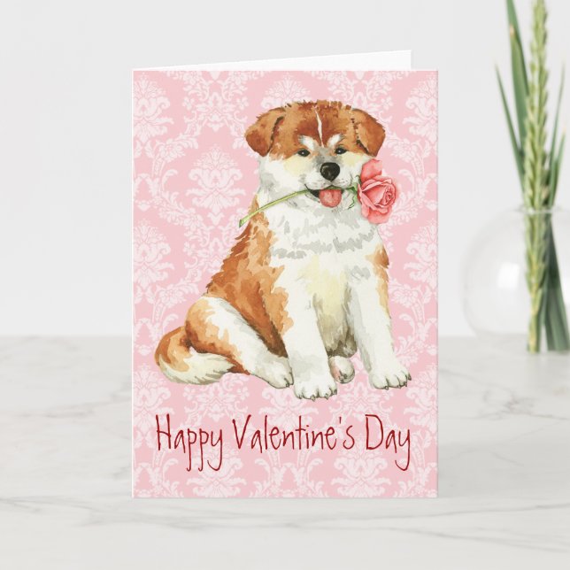 Valentine Rose Akita Feiertagskarte (Vorderseite)