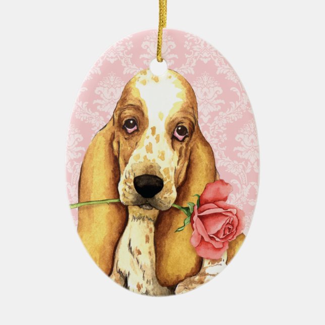 Valentine Rose Basset Keramik Ornament (Vorne)