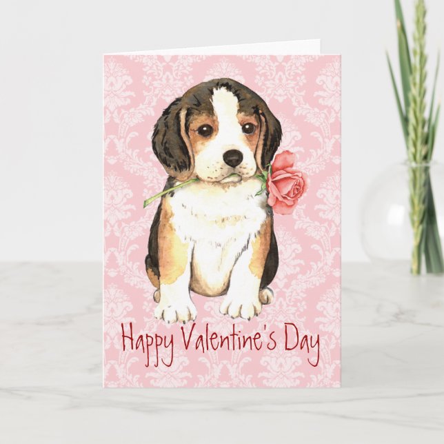 Valentine Rose Beagle Feiertagskarte (Vorderseite)