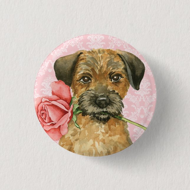 Valentine Rose Border Terrier Button (Vorderseite)